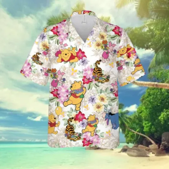 Floral Pooh Bear And Friends Winnie The Pooh Tropical Flowers Hawaiian Shirt