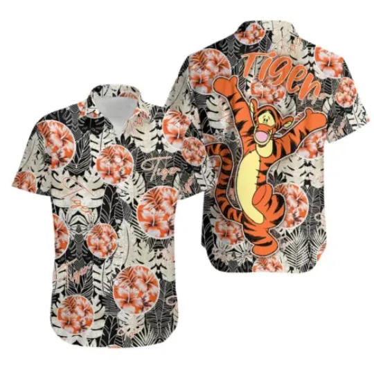 Funny Tigger Winnie The Pooh Hibiscus Leaf Pattern Tropical Hawaiian Shirt
