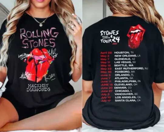 Vintage Rolling Stones Tour 2024 Two-Sides Cotton Shirt, Hackney Diamonds Tour 2024 Short Sleeve Shirt, Vintage Rolling Stones Concert, All Size