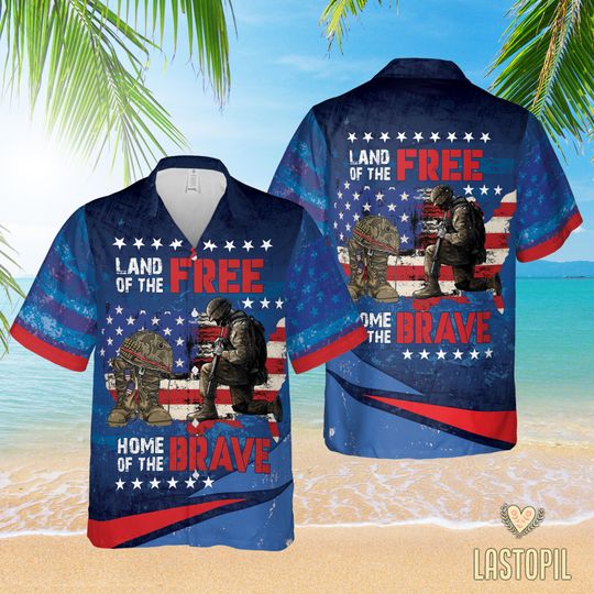 Veteran Land Of The Free Hawaiian Shirt, 3D Men's Short Sleeve Button-up, Soldier Shirt, Army Dad Gift, Gift For Veterans