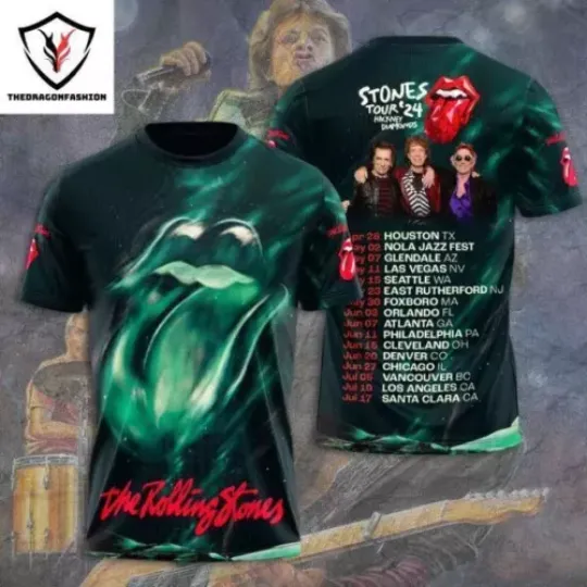 Rolling Stones Hackney Diamonds Tour 2024 3D Polyester T-Shirt, Hackney Diamonds Concert 2024 Shirt, Rolling Stones Short Sleeve Shirt, Gifs For Fan