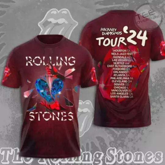 The Rolling Stones Hackney Diamonds Tour 2024 3D Polyester T-Shirt, Hackney Diamonds Concert 2024 Shirt, Tour 2024 Short Sleeve Shirt,Gifs For Fan