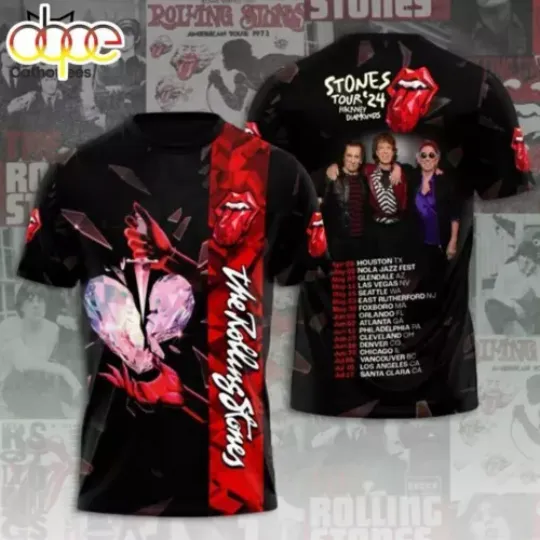 The Rolling Stones Hackney Diamonds Tour 2024 3D Polyester T-Shirt, Rolling Stones 2024, Rolling Stones Concert 2024 Shirt, Music Tourt 2024 Shirt, Gifs For Fan