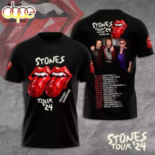 The Rolling Stones Hackney Diamonds Tour 2024 3D Polyester T-Shirt, Rolling Stones 2024 Shirt, Rock And Roll Shirt, Music 2024 Tour Short Sleeve Shirt, Gifs For Fan