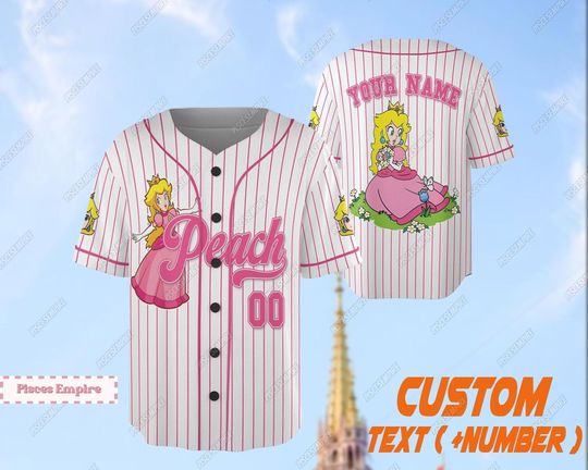 Princess Peach Baseball Jersey, Super Mario Jersey, Princess Peach Jersey Comfortable Short Sleeve