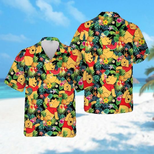 Yellow Bear Pineapple Tropical Flowers Hawaiian Comfortable Tee for Men, Women, Kids - Trending Street Fashion