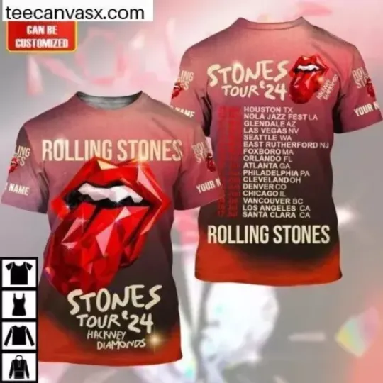 Rolling Stones Hackney Diamonds Tour 2024 Polyester T-Shirt, Rock And Roll Shirt, Tour 2024 Shirt, Music Festival Shirt, Gifs For Fan
