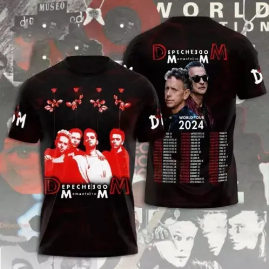 Discover Depeche Mode Band World Tour 2024 Polyester T-Shirt, Depeche Mode Band 3D T-Shirt, Depeche Mode Concert 2024 Shirt,  Gift For Fans Men Women