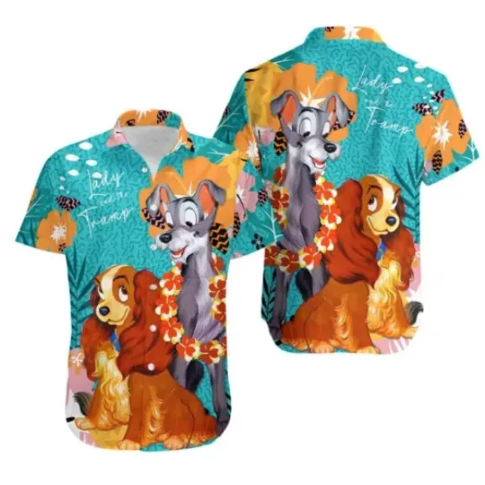 Lady and the Tramp Hawaiian Shirt, Lady and the Tramp Dogs Beach Summer Shirt, Comfortable Short Sleeves
