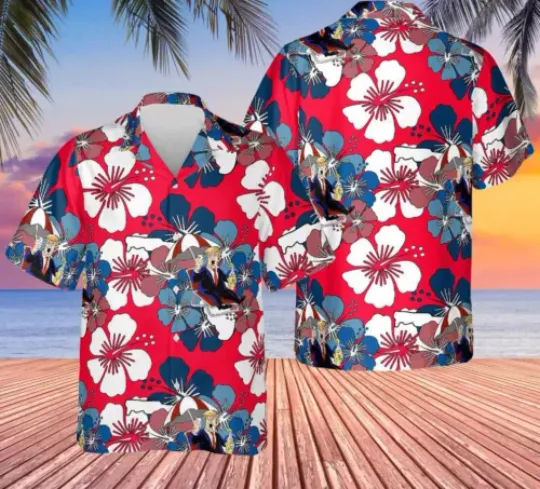 Unisex Summer Hawaiian Tropical Trump Hawaiian Shirt, Trump Election 2024 Hawaiian Shirt, Summer Aloha Shirt