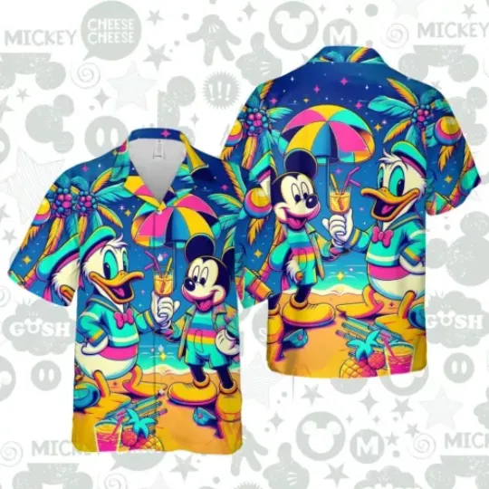 Discover Retro Beach Mickey And Donald Hawaiian Tropical Short Sleeve Button Hawaiian Shirt, Summer Men's Shirt