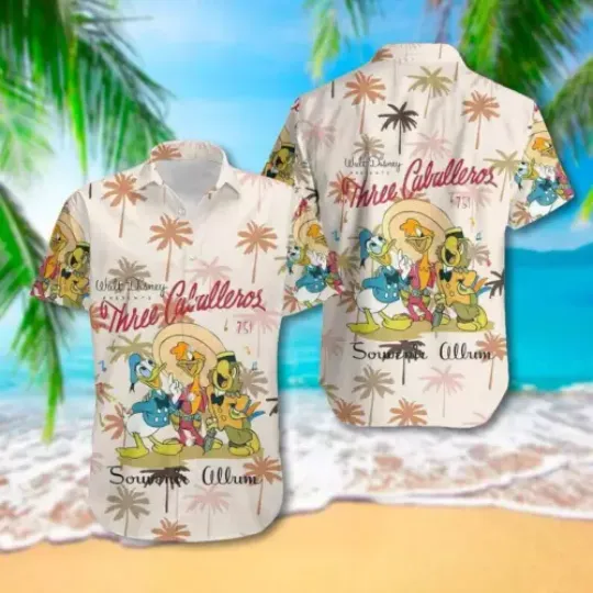 The Three Caballeros Donald Duck Hawaiian, Tropical Short Sleeve Button Hawaiian Shirt, Summer Men's Shirt