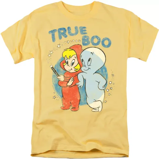 Casper the Friendly Ghost True Boo Licensed Adult T-Shirt, Cotton Short Sleeve Halloween Outfit, All Size Available