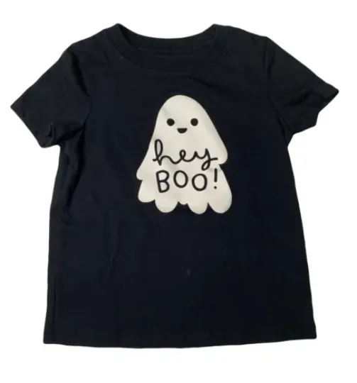 Cat & Jack Hey Boo! Ghost T Shirt Toddler 2T Black Short Sleeve Halloween, Short Sleeve Casual Fashion, All size Available