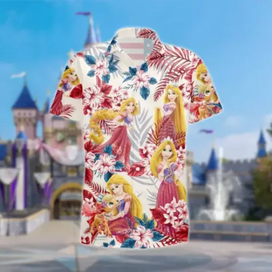 Tangled Rapunzel 4th July Independence Day Tropical Summer Hawaiian Shirt, Polyester Fabric, Button-up Unisex Shirt, Beach Outfit, All size available