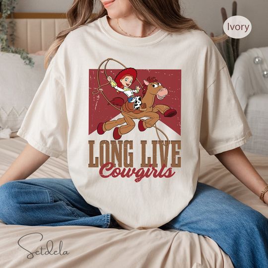 Cute Jessie and Bullseye Long Live Cowgirls Cotton T-shirt, Disney Pixar Toy Story Characters Shirts, Magic Kingdom Vacation Family Trip Gift