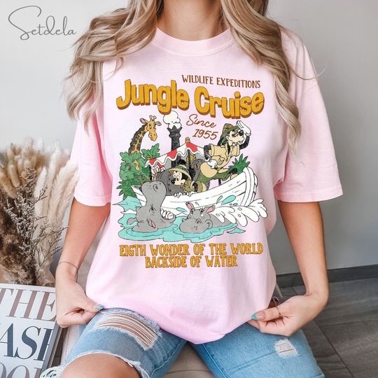 Vintage Mickey and Friends Jungle Cruise Ride Backside Of Water Cotton T-shirt, Disneyland Family Matching Vacation, Disney shirts