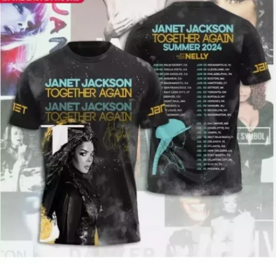 Janet Jackson Together Again 2024 3D Print T-Shirt, Comfortable Short Sleeves