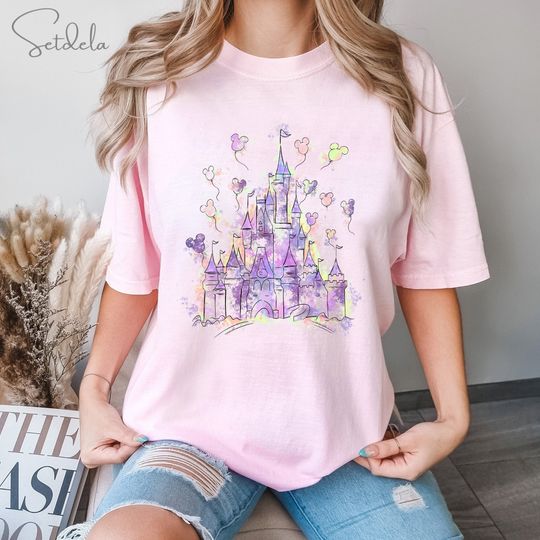 Discover Disney Watercolor Castle Comfort Colors Cotton T-shirt, Pretty Watercolor Castle T-shirt, Disney Trip Shirts, Disney Women Tee, Disney Matching Tee