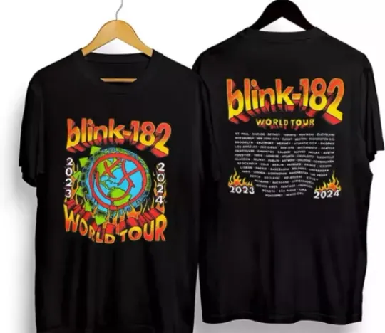 B182 Shirt World Tour 2023 2024 Flames Double Sided Shirt, Casual Cotton Short Sleeve Two Sides Shirt, Music Tour Shirt for Fans