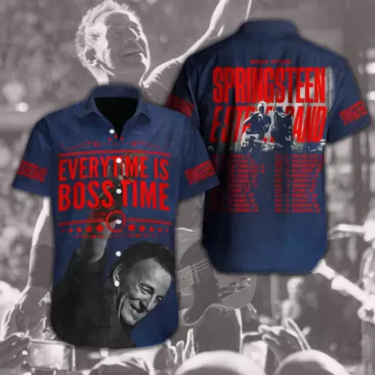 Bruce Springsteen E Street Band World Tour 2024 Polyester Hawaiian Shirt, Bruce Springsteen Concert 2024 Shirt, Bruce Springsteen Merch, Gifs For Fan