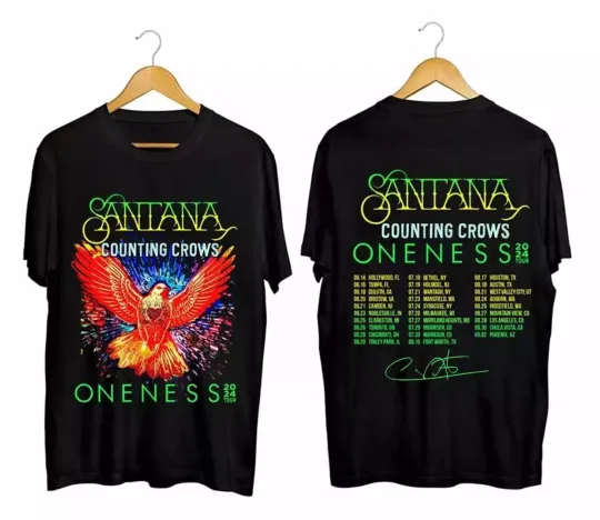 Carlos-Santana and Counting Crows The Oneness Tour 2024 T Shirt