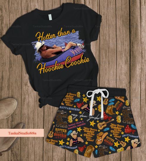 Hotter Than A Hoochie Coochie T-shirt Pajamas Set, Women's Summer Comfortable Short Sleepwear, Alan Jackson Tour Shirt, 90s Country Music Shirt