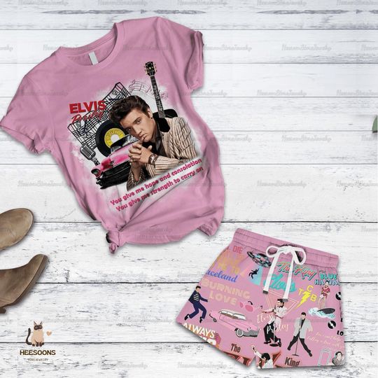 Elvis Presley T-Shirt Shorts Set, Elvis Presley T-shirt Pajamas Set, Women's Summer Comfortable Short Sleepwear For Fan Girls