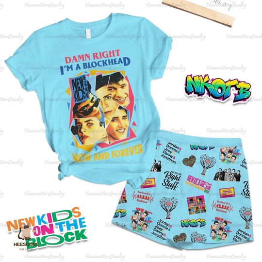 NKOT Block T-shirt Pajamas Set, Women's Summer Comfortable Short Sleepwear, Gift For Women, NKOT Block Tour Gift