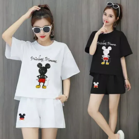 Short Sleeve Mickey T-shirt Pajamas Set, Women's Summer Comfortable Short Sleepwear, Gift For Women