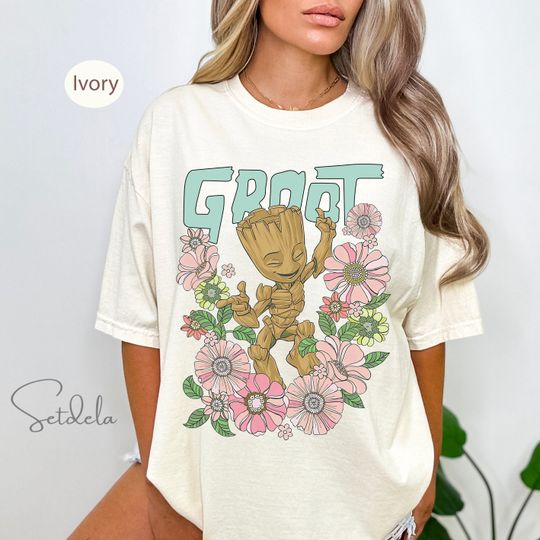 Marvel Guardians Of The Galaxy Groot Floral Dance Poster Cotton T-Shirt, Disneyland Vacation Trip Gift Shirt, Disney Groot Shirt,Floral Groot Shirt