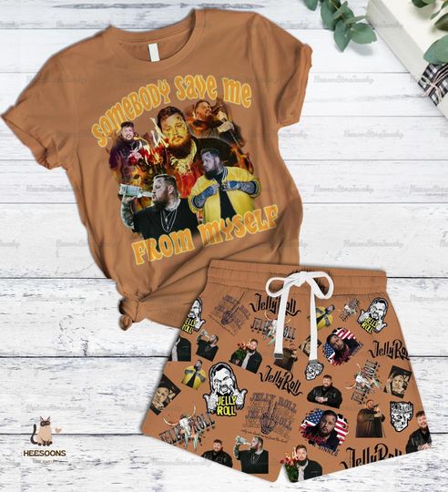 Jelly Roll T-shirt Pajamas Set, Women's Summer Comfortable Short Sleepwear, Gift For Women