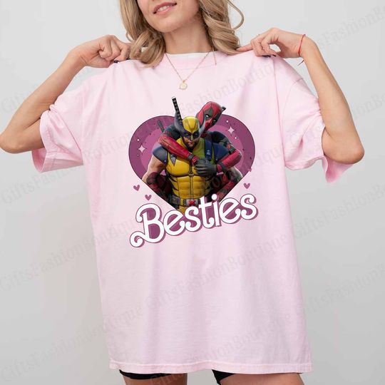 Cute Deadpool Wolverine Besties Forever Shirt, Deadpool & Wolverine Shirt, Superhero Best Friends, Cotton T-Shirt, Casual Short Sleeve Tee, Trending Fashion