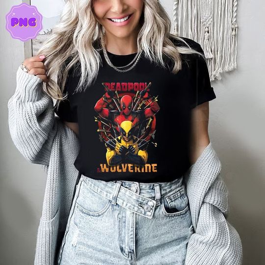 Deadpool & Wolverine Png, Deadpool 3 Movie Png, Deadpool and Wolverine, Hugh Jackman, Cotton T-Shirt, Casual Short Sleeve Tee, Trending Fashion