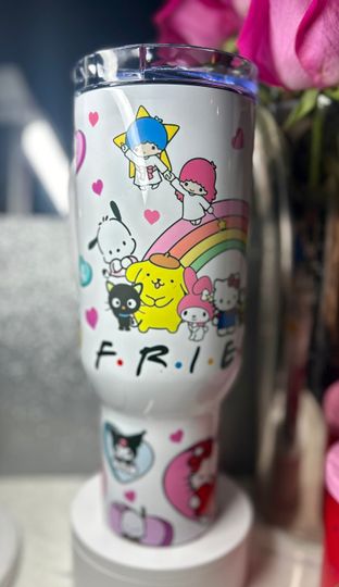 FRIENDS Hello Kitty - Sanrio Characters Tumblers 40 oz With Handle, Cup Large Capacity Insulation and Cooling Car Cup