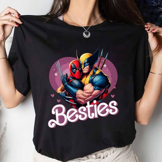 Cute Deadpool Wolverine Besties Forever Shirt, Superhero Best Friends Trendy Tshirt, Cotton T-Shirt, Casual Short Sleeve Tee, Trending Fashion