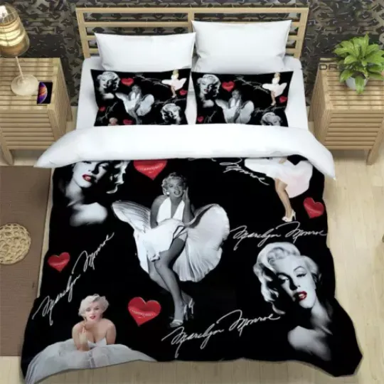 3 Piece Beautiful girl Marilyn Monroe printed Full Bedding Set, Extremely Soft and Comfortable, All Size Available, Best Gift For Fan,  Bedroom Decoration