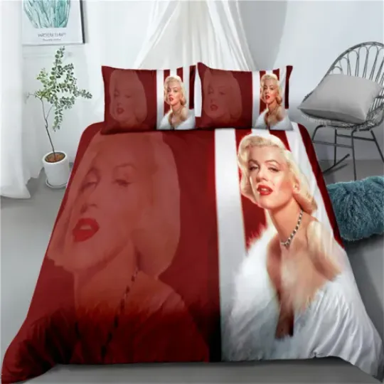 3 Piece 3D Marilyn Monroe Bedding Set, Fashion Soft and Comfortable Bedding Set, Best Gift For Fan, All Size Available