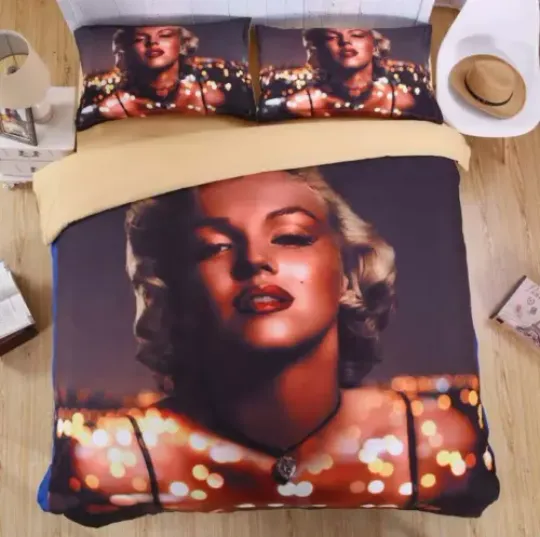 3 Piece 3D Elegant Marilyn Monroe Bedding Set, Extremely Soft and Comfortable, All Size Available, Best Gift For Fan,  Bedroom Decoration