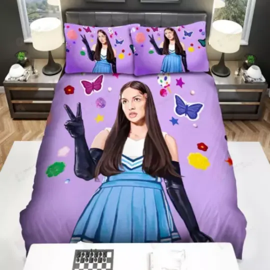 Olivia Rodrigo With Butterflies And Charm Decoration Bedding Set, 3 piece of set, Best Gift For Fan,  Bedroom Decoration, Creative Gifts