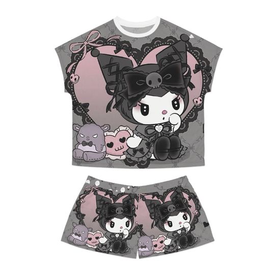 Kuromi Cartoon Pajamas Set, Short Sleeve Pajama Sets for Women, Girls, Trending Casual Fashion