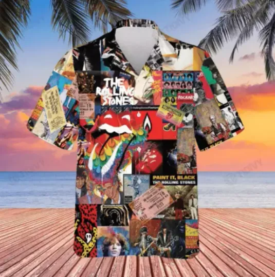 THE ROLLING STONES Hawaiian Shirt, ROLLING STONES Tour Shirt, Music 3D  Polyester  Hawaiian Shirt, Dad shirt Aloha, Dad gift