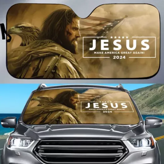 Discover Make America Great Again 2024 Car Sunshade God Eagle Flag Sun Visor 4th Of July, Car Sun Shades 57x27.5 Inch, Auto Sun Shade, Car Screen Decor