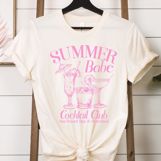 Summer Babe Cocktail Club Cotton Shirt, Comfortable Short Sleeve Sports Tee for Men, Women, Kids - Trending Street Fashion