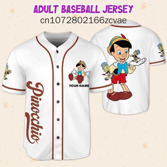 Personalized Disney Pinocchio Baseball Jersey, Streetwear Fashion Summer Shirt, Short Sleeve Baseball shirt Men, Women and Kids