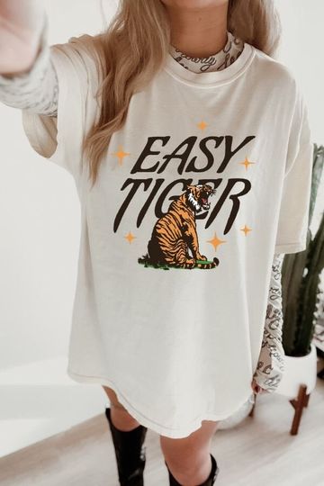 Funny Easy Tiger Cotton Shirt, Comfortable Short Sleeve Sports Tee for Men, Women, Kids - Trending Street Fashion
