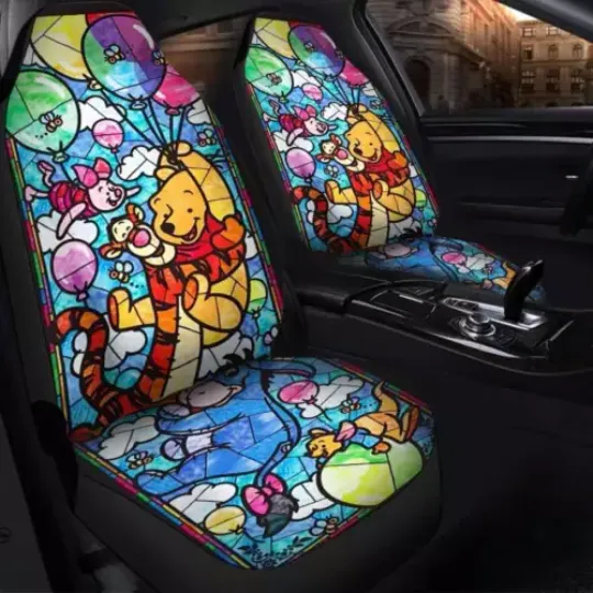 Colorful Winnie The Pooh Stained Glass Car Seat Covers For Fans Gift, Disney Car Seat Covers, Car Seat Protector, Car Seat Cover, Car Cover, Disney Car