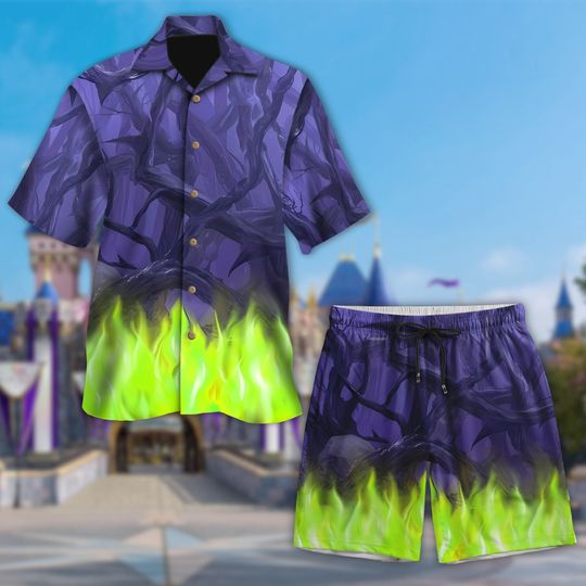 Maleficent  Hawaii Beach Set, Sleeping Princess Button Up Shirt, Magic World Hawaiian Shirt, Villain 3D All Over Print Shirt And Short
