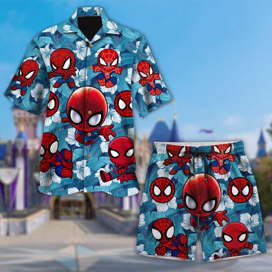 Comic Super Spider Shirt, Spider Superhero 3D All Over Printed Hawaiian Shirt, Hero Theme, Spider Tropical Hawaii Summer Vacation Shirt And Short