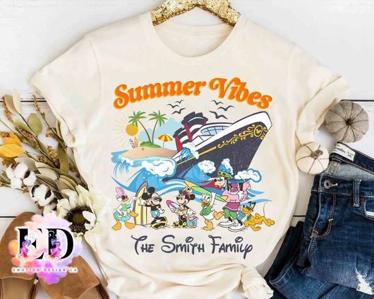 Custom Disney Cruise Line Mickey & Friends Summer Beach Shirt, Comfortable Short Sleeve Sports Tee for Men, Women, Kids - Trending Summer Fashion